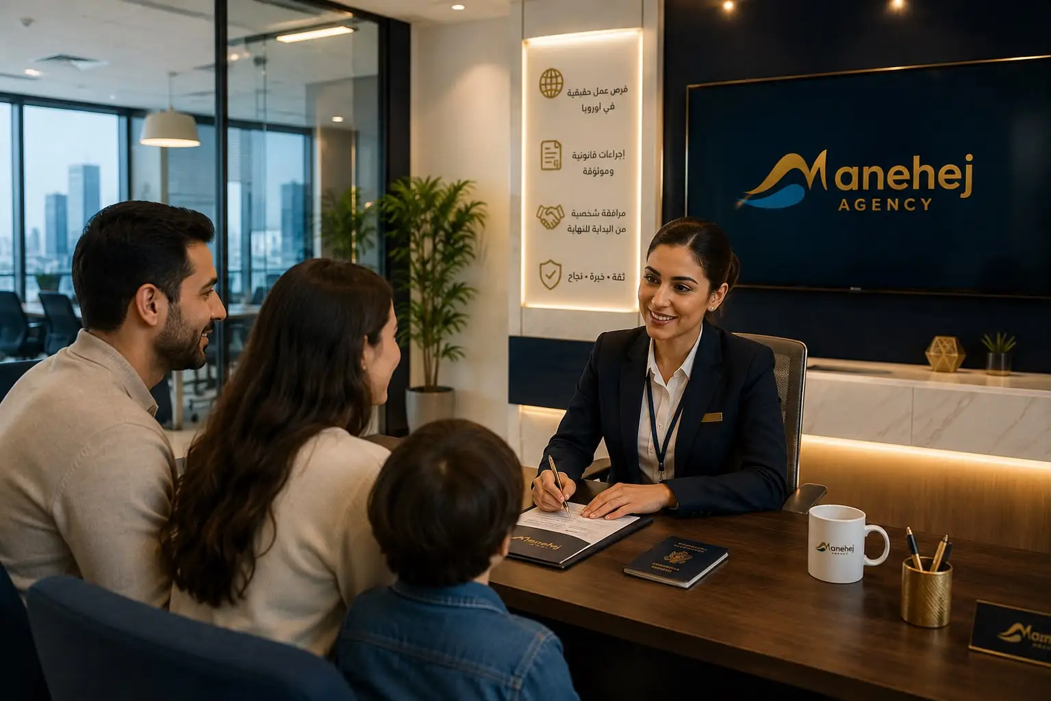 Manehej consultants meeting with clients in office