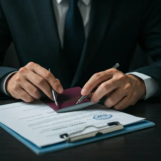 Professional legal consultant reviewing official documents